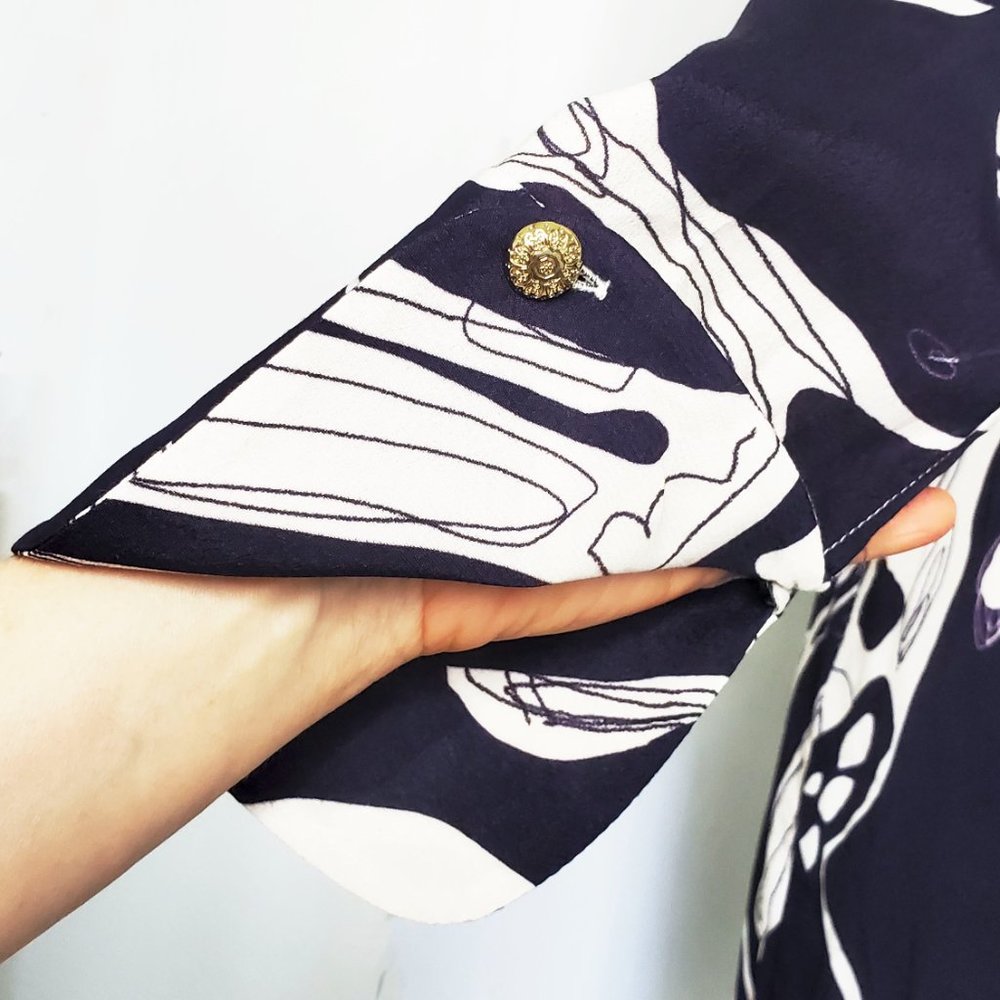 ZARA Womens Abstract Printed Cut-out Midriff Midi Dress Navy/Off-White S NWT - Picture 7 of 14